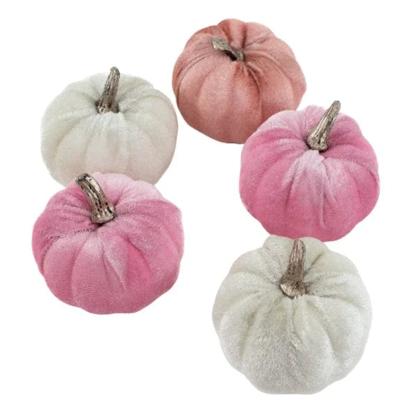 7cm Pink & Silver Velvet Pumpkins x 5