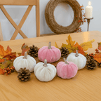 7cm Pink & Silver Velvet Pumpkins x 5