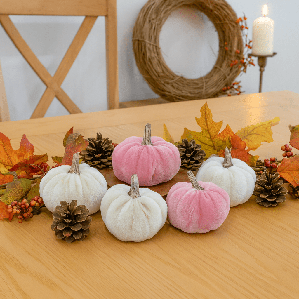 7cm Pink & Silver Velvet Pumpkins x 5