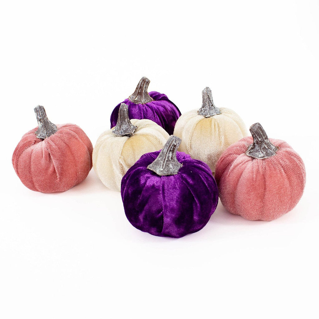8cm Purple, Pink & Cream Velvet Pumpkins x 6
