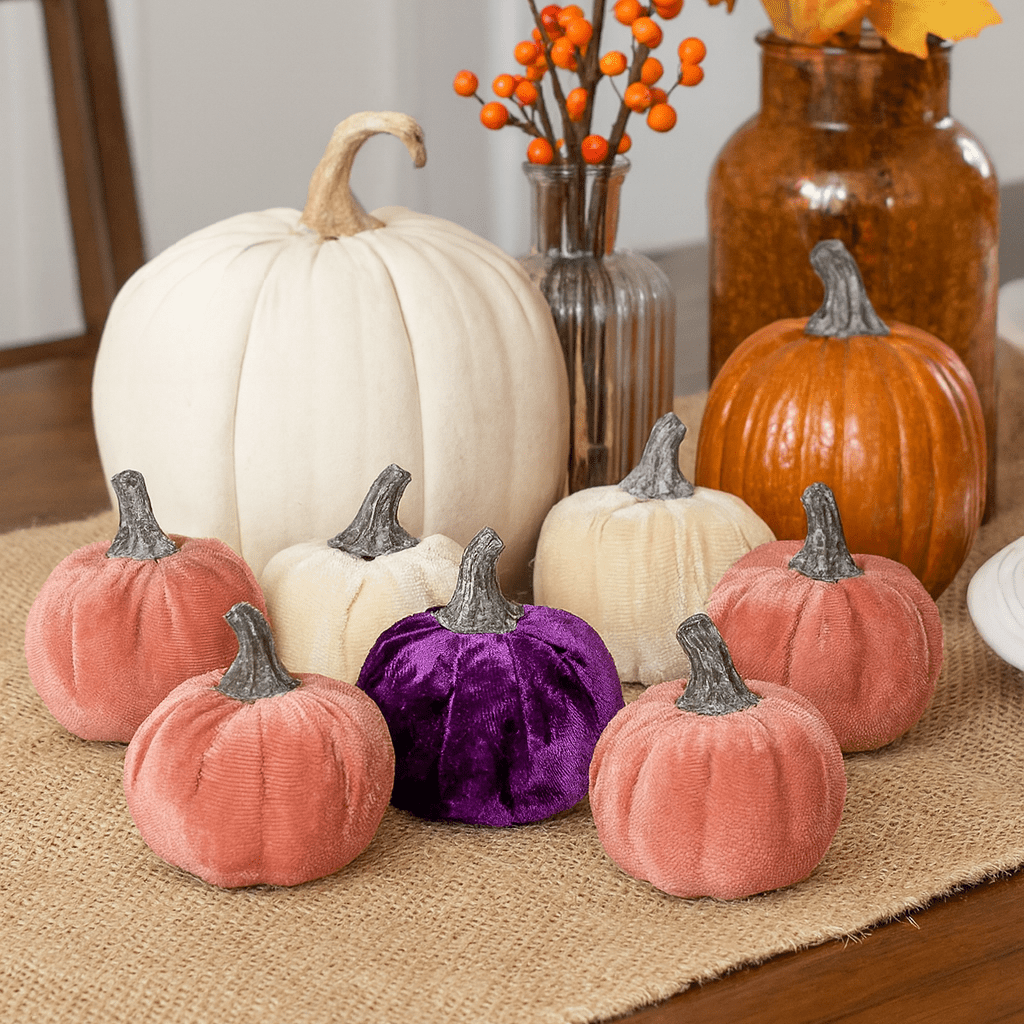 8cm Purple, Pink & Cream Velvet Pumpkins x 6