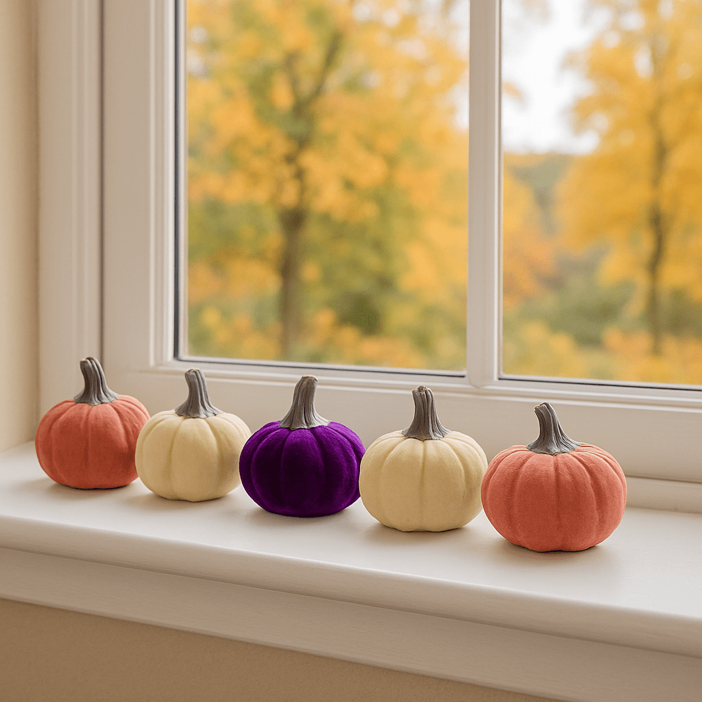8cm Purple, Pink & Cream Velvet Pumpkins x 6