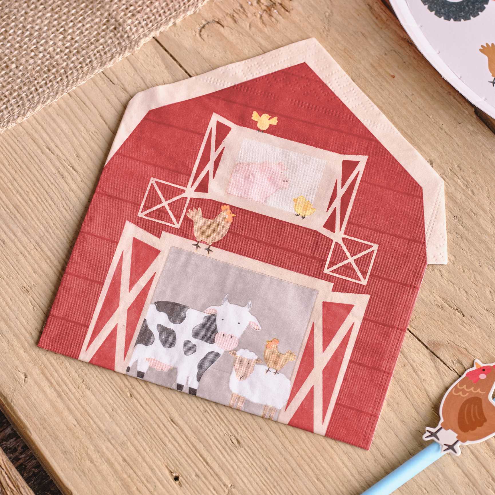 Barn Shaped Farm Animal Party Napkins x 16