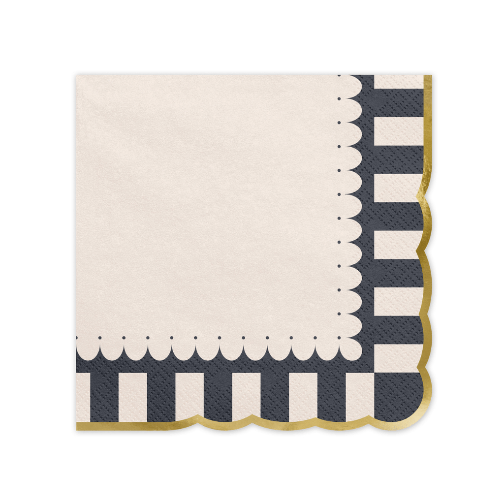 Beige & Black Ruffled Paper Napkins x 12