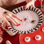 Beige & Black Scalloped Spider Paper Plates x 6