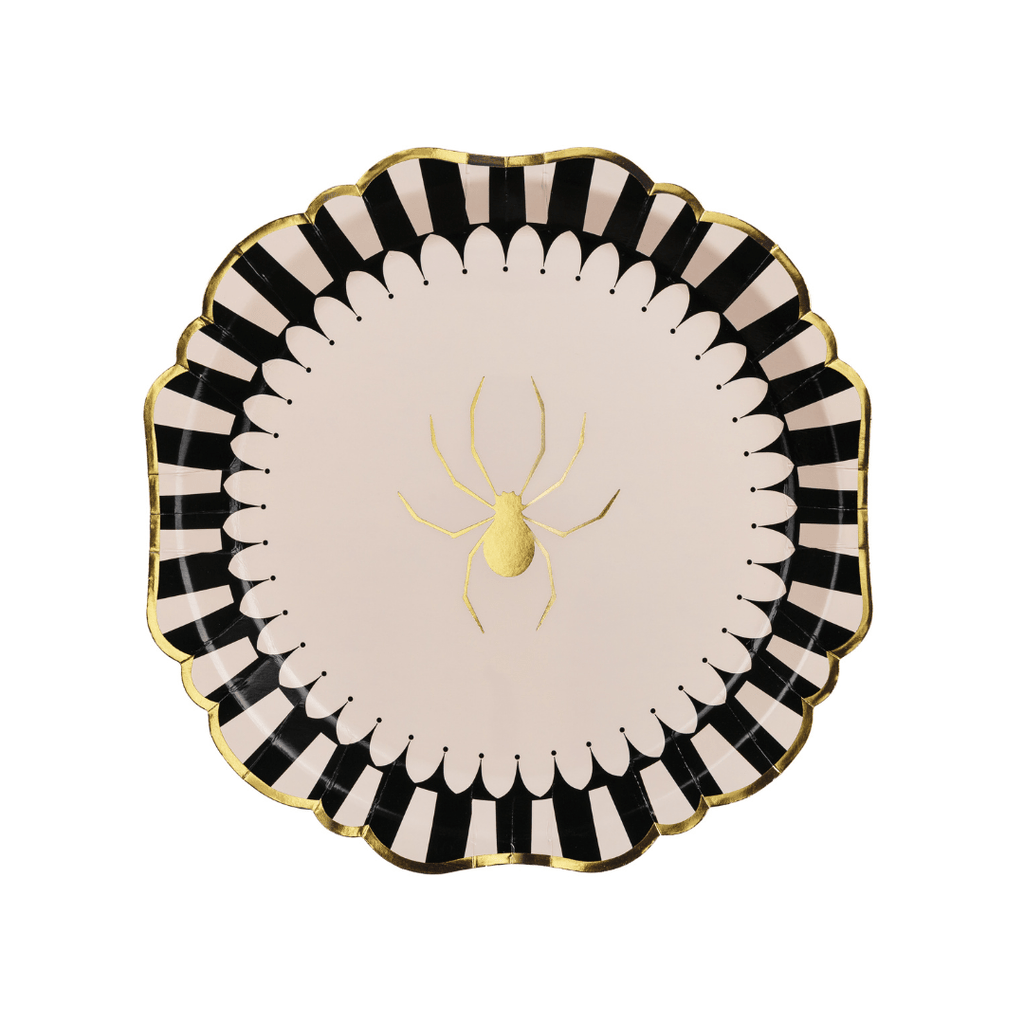 Beige & Black Scalloped Spider Paper Plates x 6