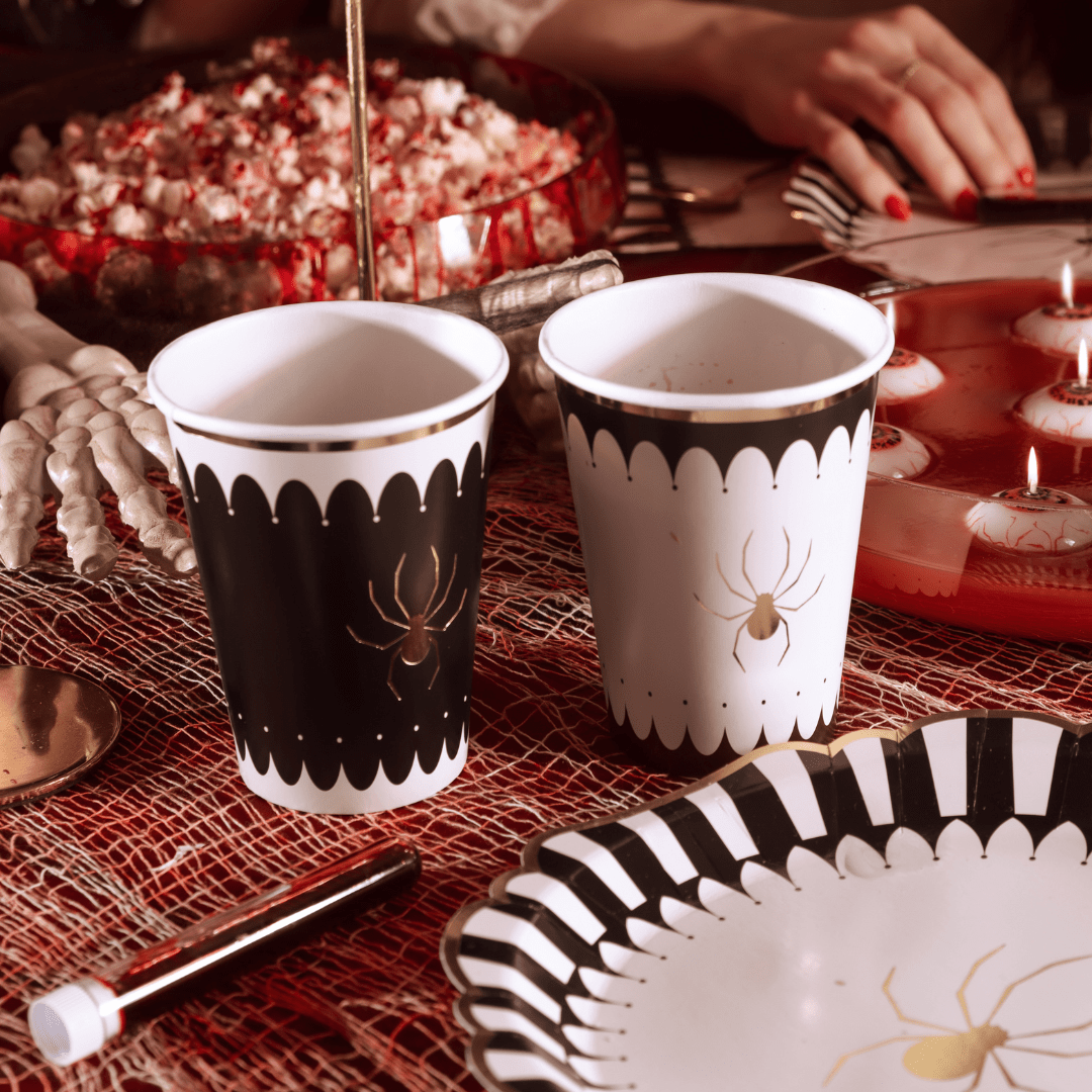 Beige & Black Spider Paper Cups x 6