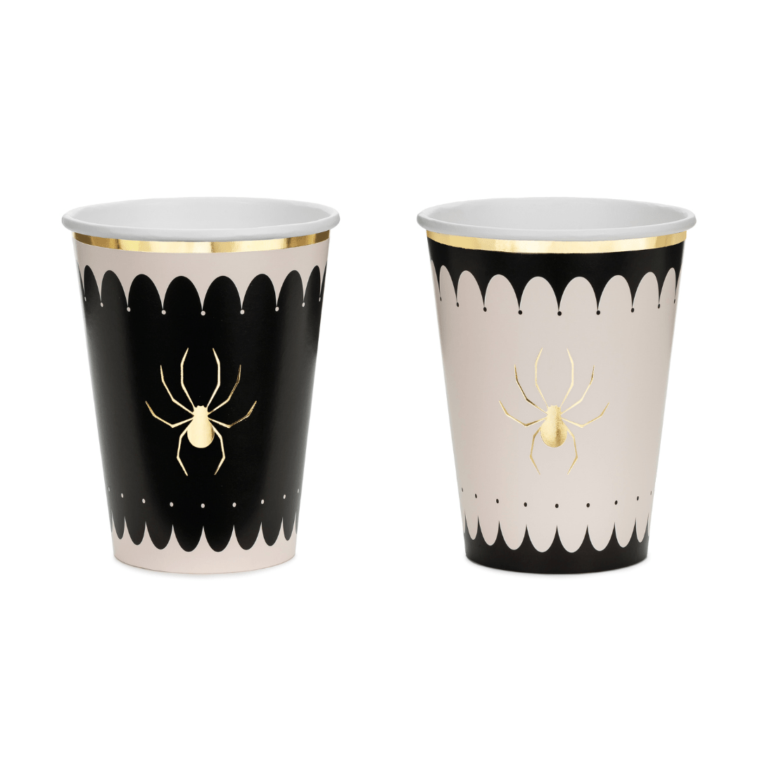 Beige & Black Spider Paper Cups x 6