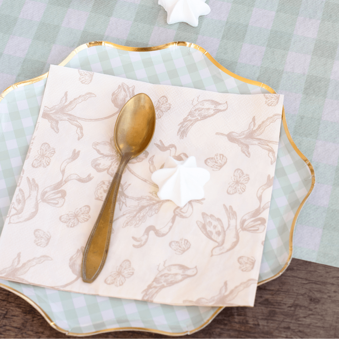 Beige Floral Paper Napkins x 12
