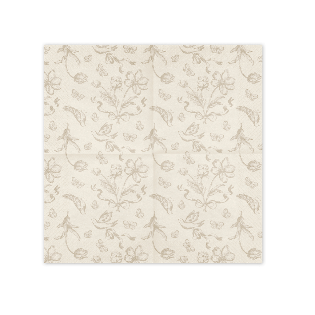Beige Floral Paper Napkins x 12