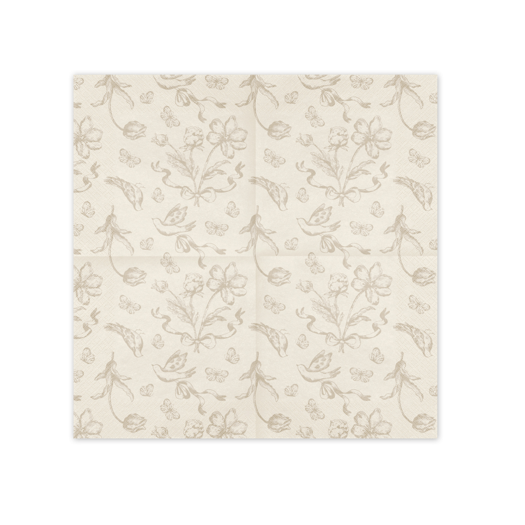 Beige Floral Paper Napkins x 12