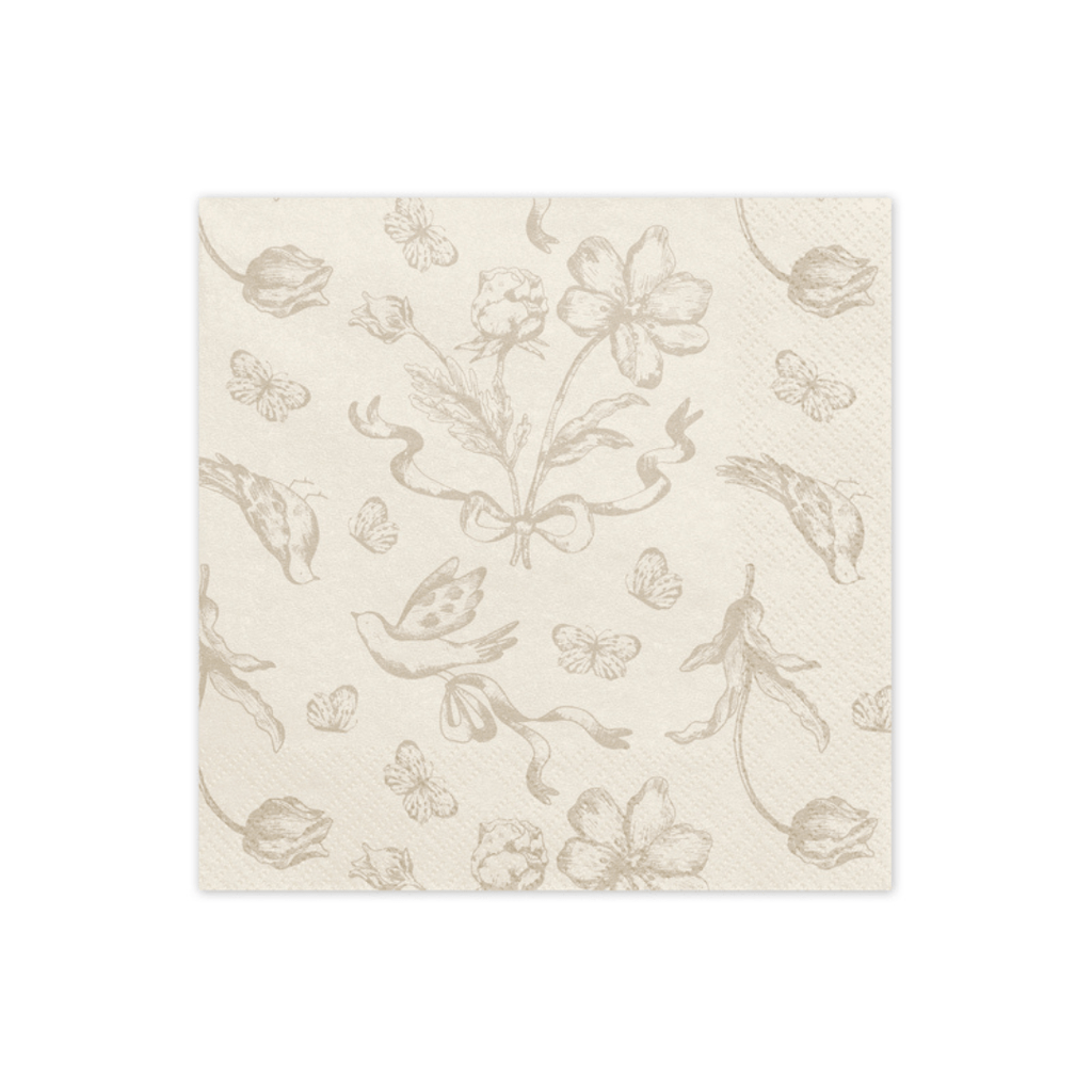 Beige Floral Paper Napkins x 12