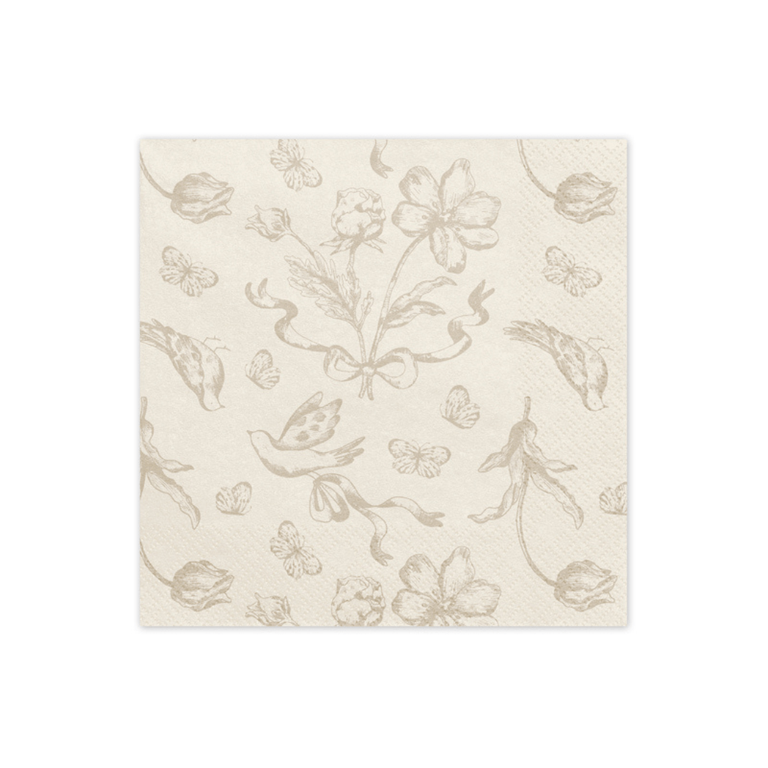Beige Floral Paper Napkins x 12