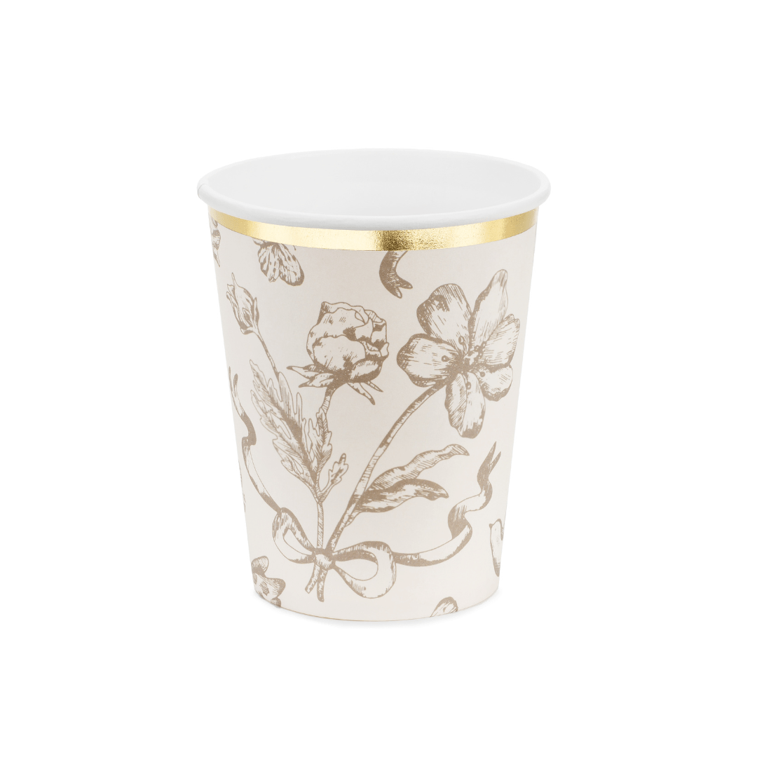 Beige & Gold Floral Paper Cups x 6