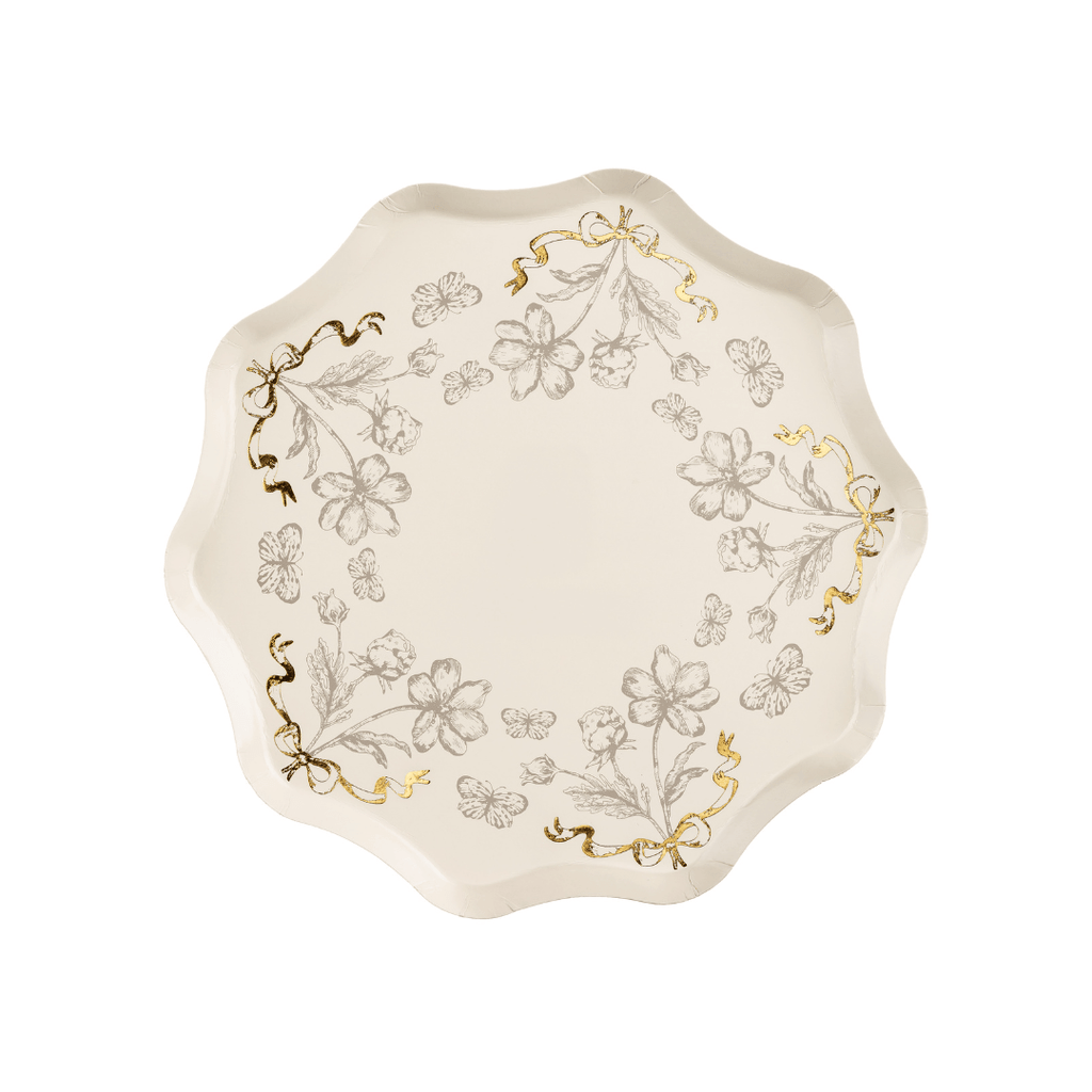 Beige & Gold Floral Small Paper Plates x 6