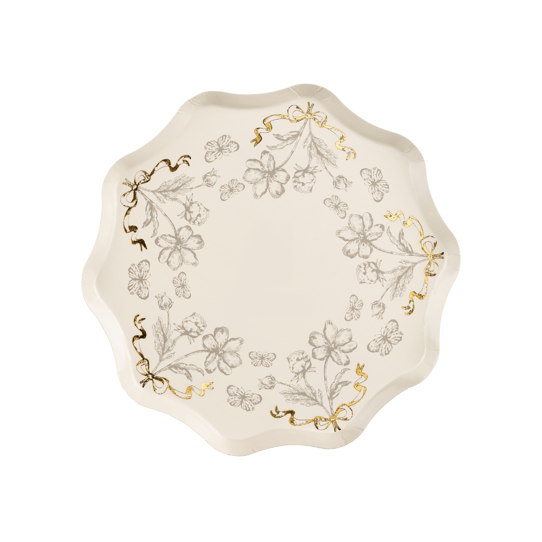 Beige & Gold Floral Small Paper Plates x 6