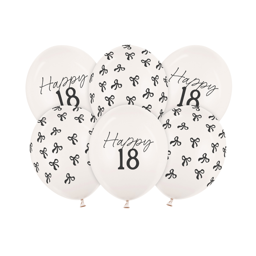 Black Bow Happy 18 Latex Balloons x 6