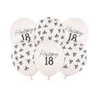 Black Bow Happy 18 Latex Balloons x 6