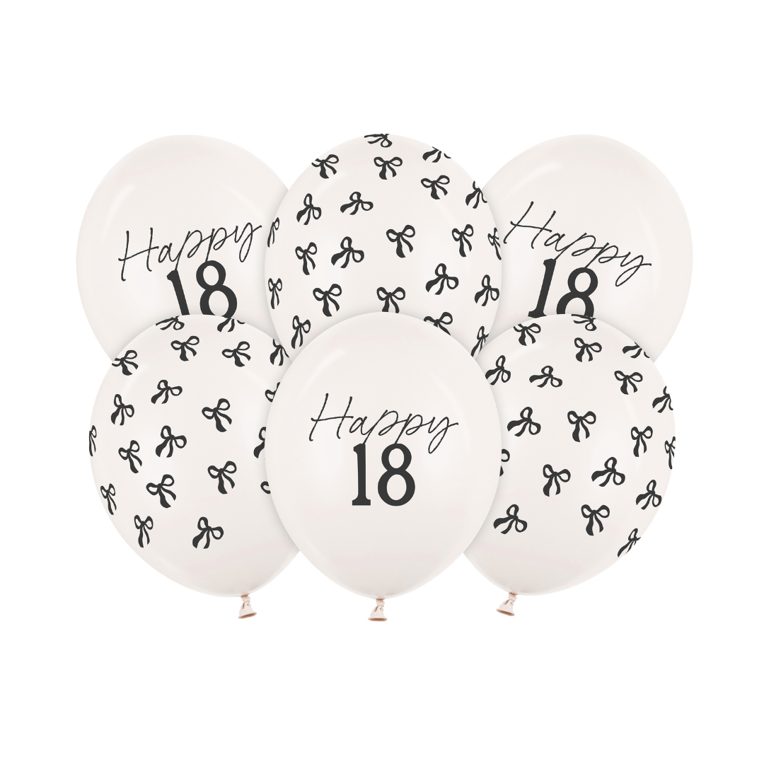 Black Bow Happy 18 Latex Balloons x 6