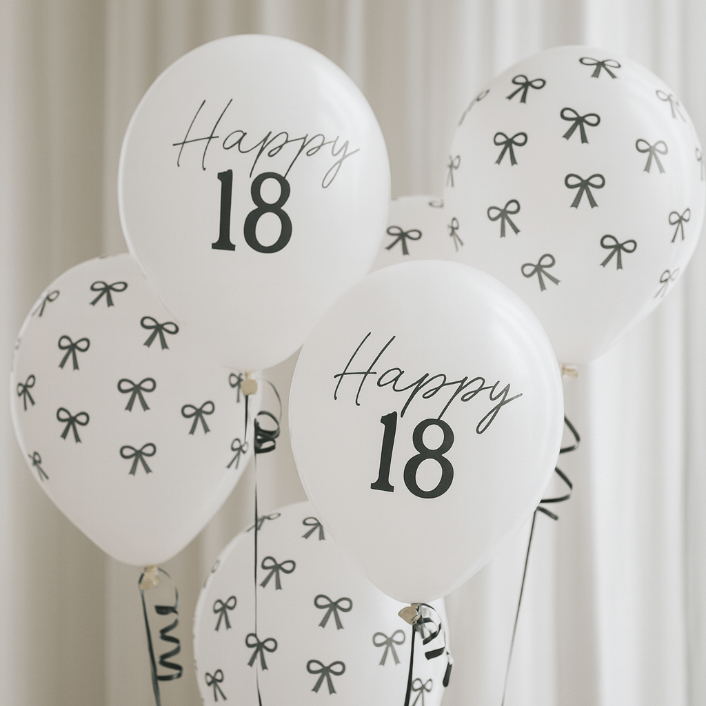 Black Bow Happy 18 Latex Balloons x 6