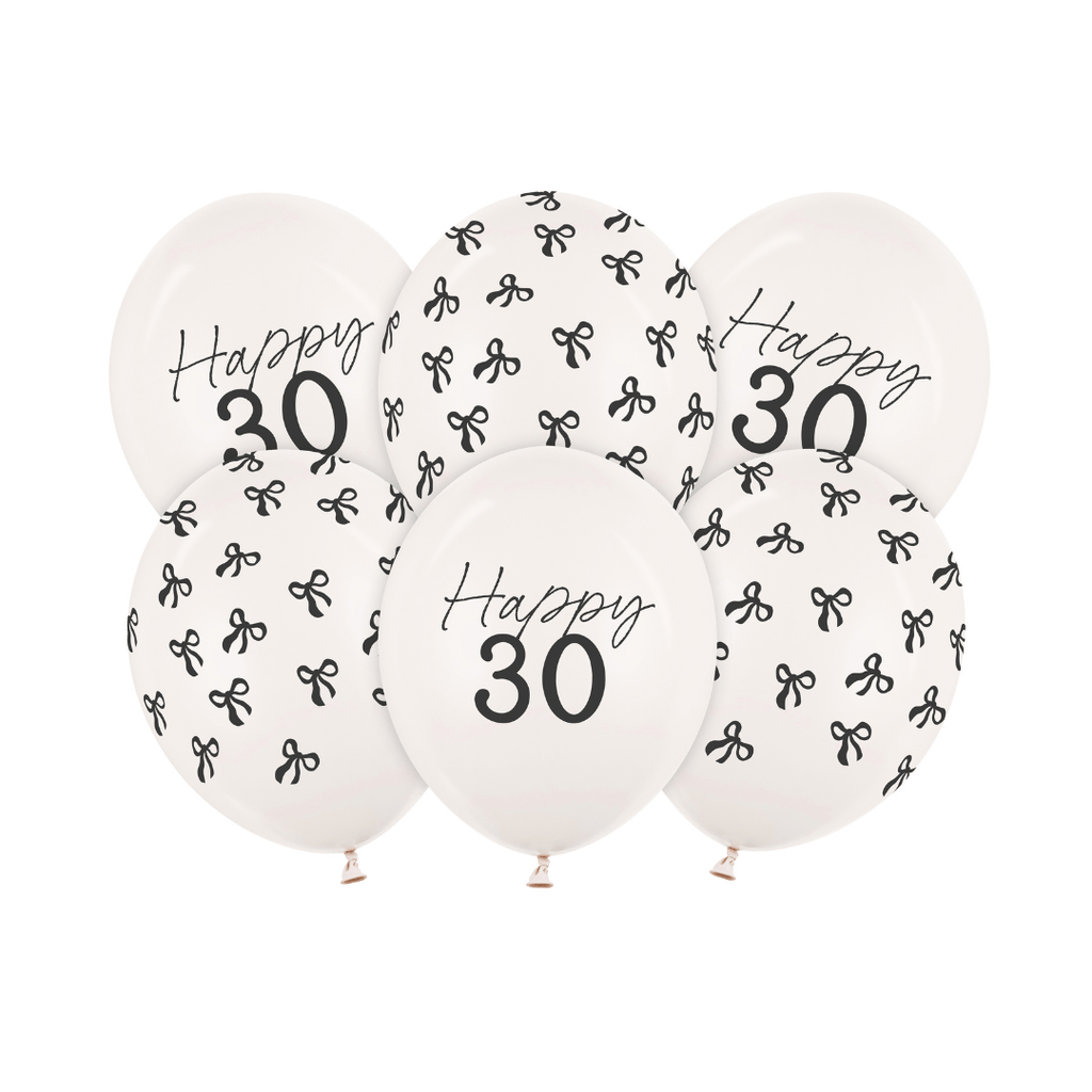 Black Bow Happy 30 Latex Balloons x 6