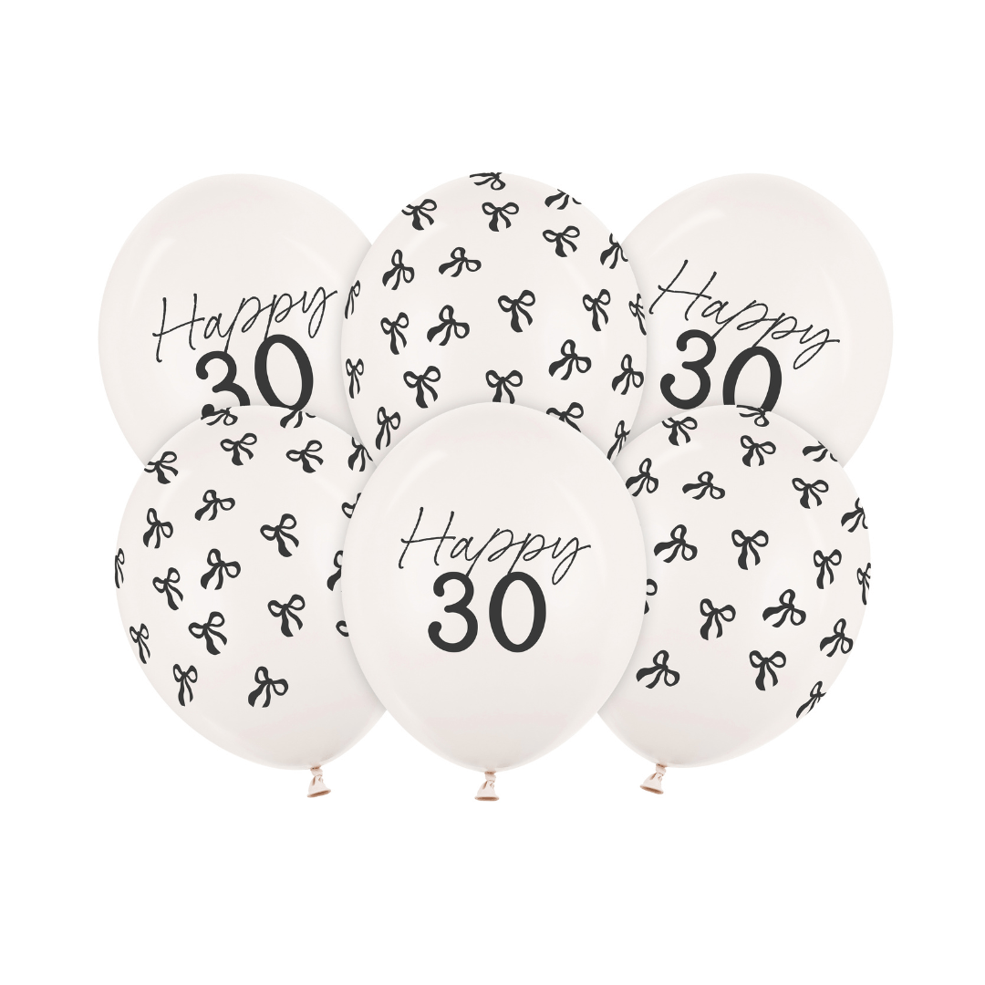 Black Bow Happy 30 Latex Balloons x 6
