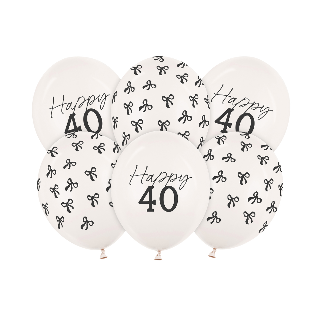 Black Bow Happy 40 Latex Balloons x 6