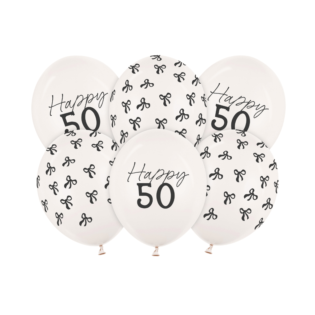 Black Bow Happy 50 Latex Balloons x 6