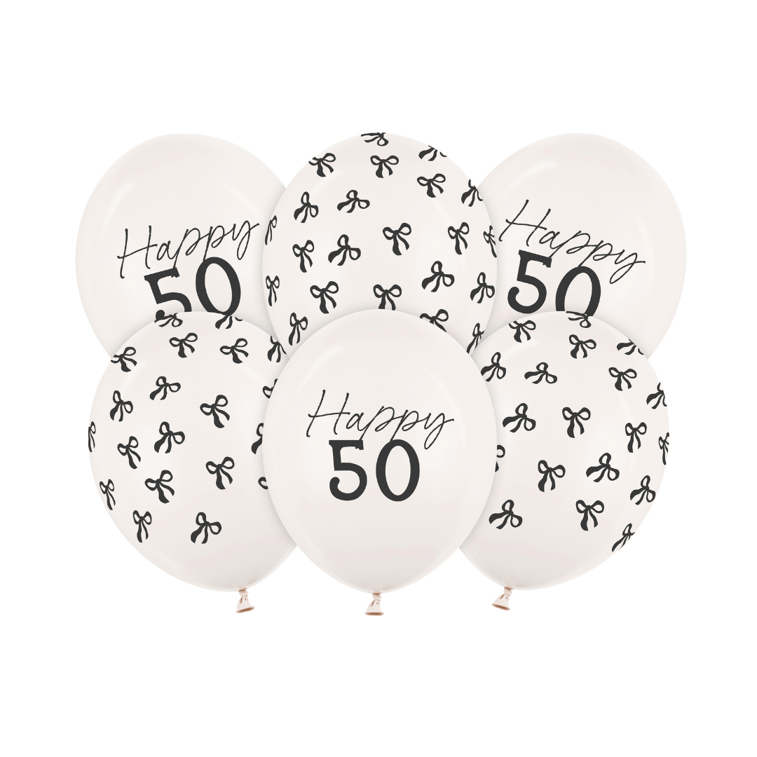 Black Bow Happy 50 Latex Balloons x 6