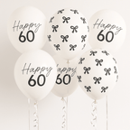 Black Bow Happy 60 Latex Balloons x 6