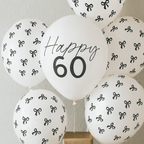 Black Bow Happy 60 Latex Balloons x 6