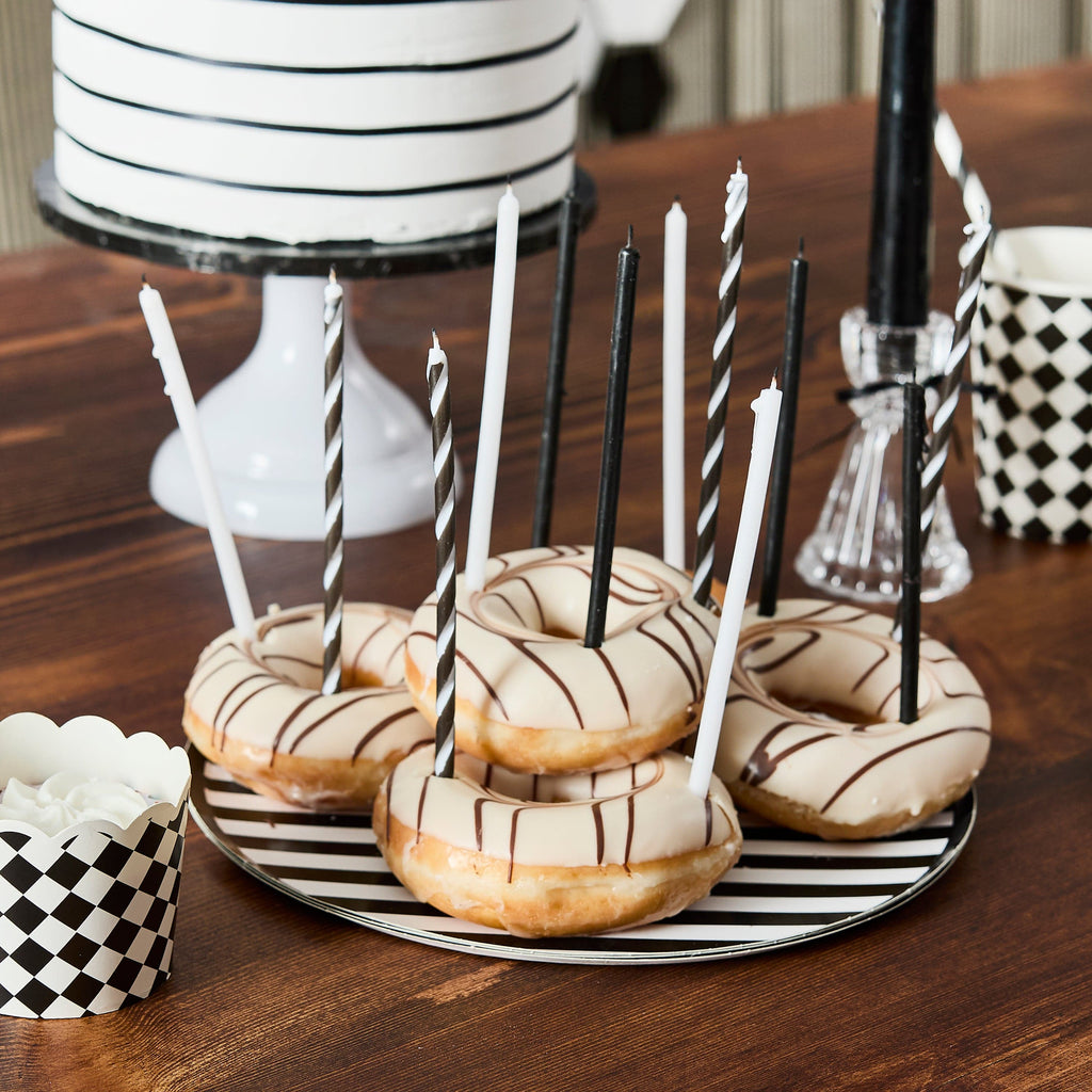 Black & White Monochrome Tall Skinny Candles x 12