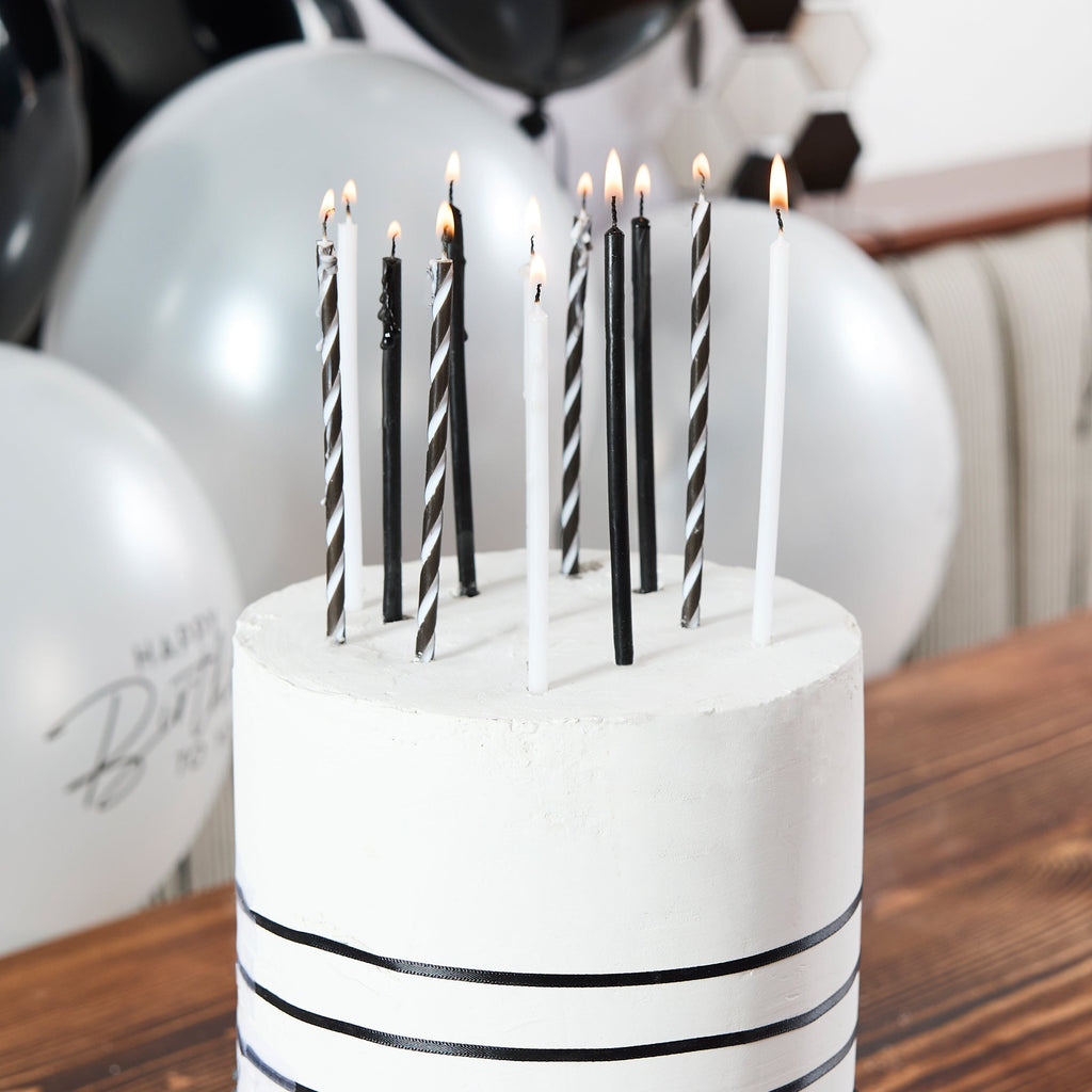 Black & White Monochrome Tall Skinny Candles x 12