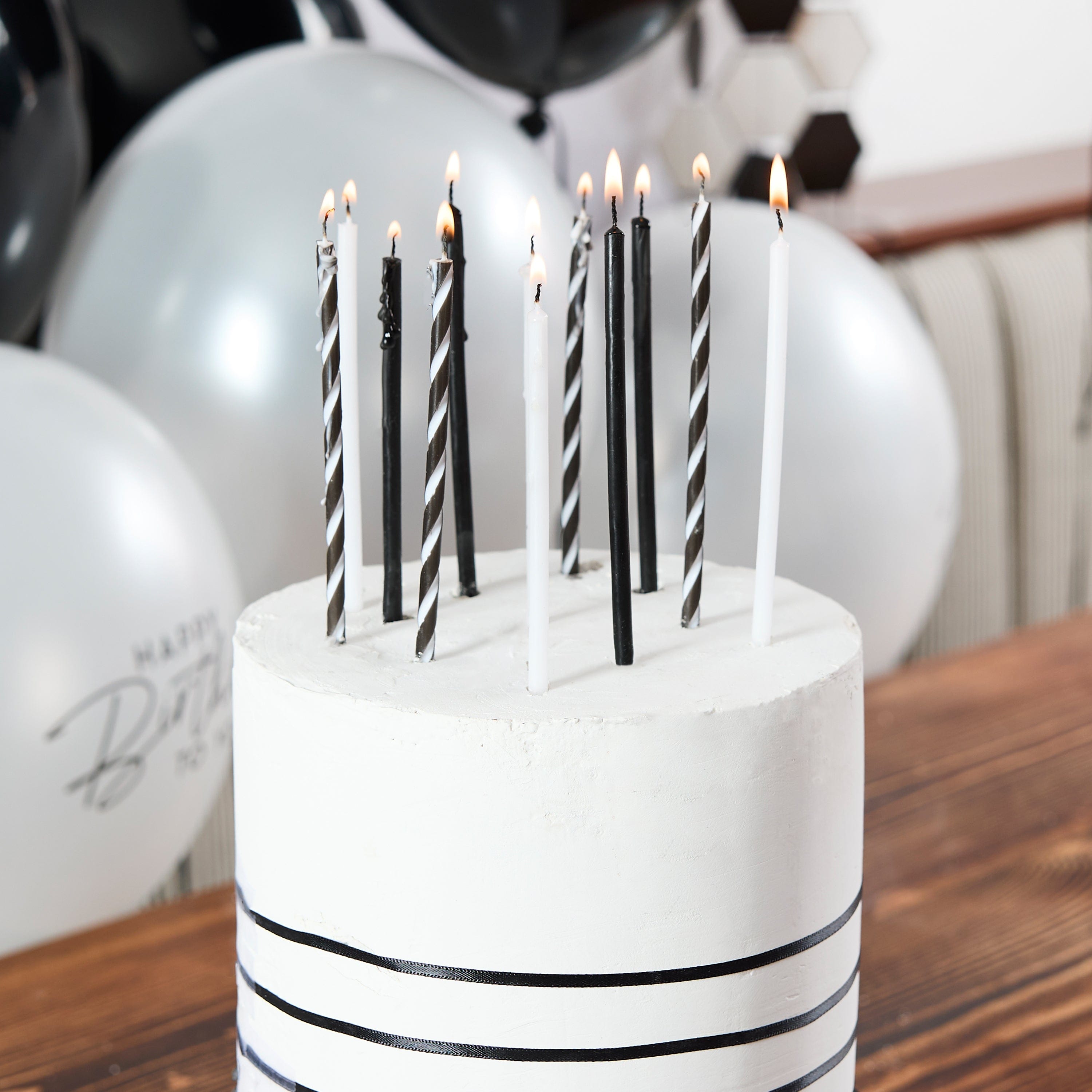 Black & White Monochrome Tall Skinny Candles x 12
