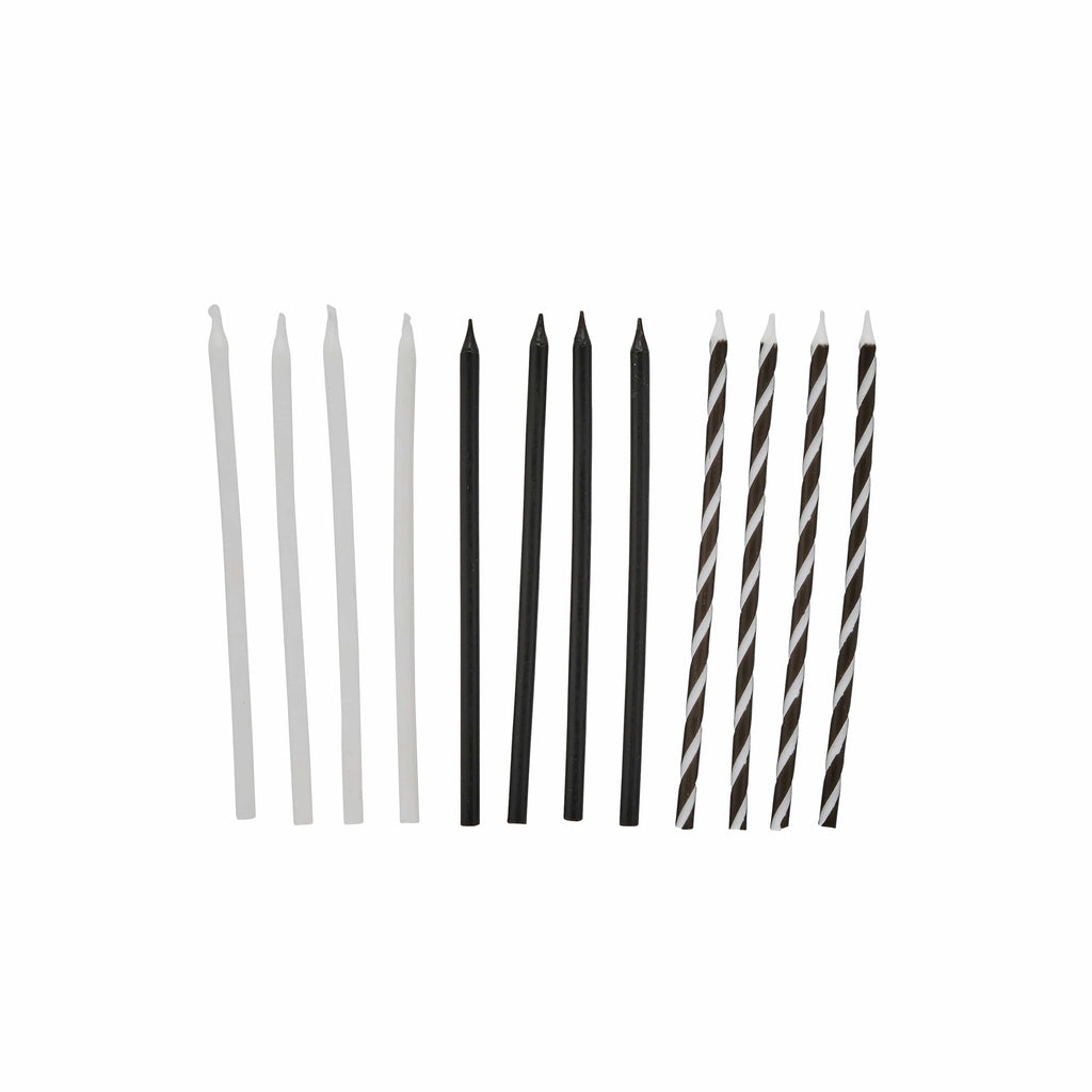 Black & White Monochrome Tall Skinny Candles x 12