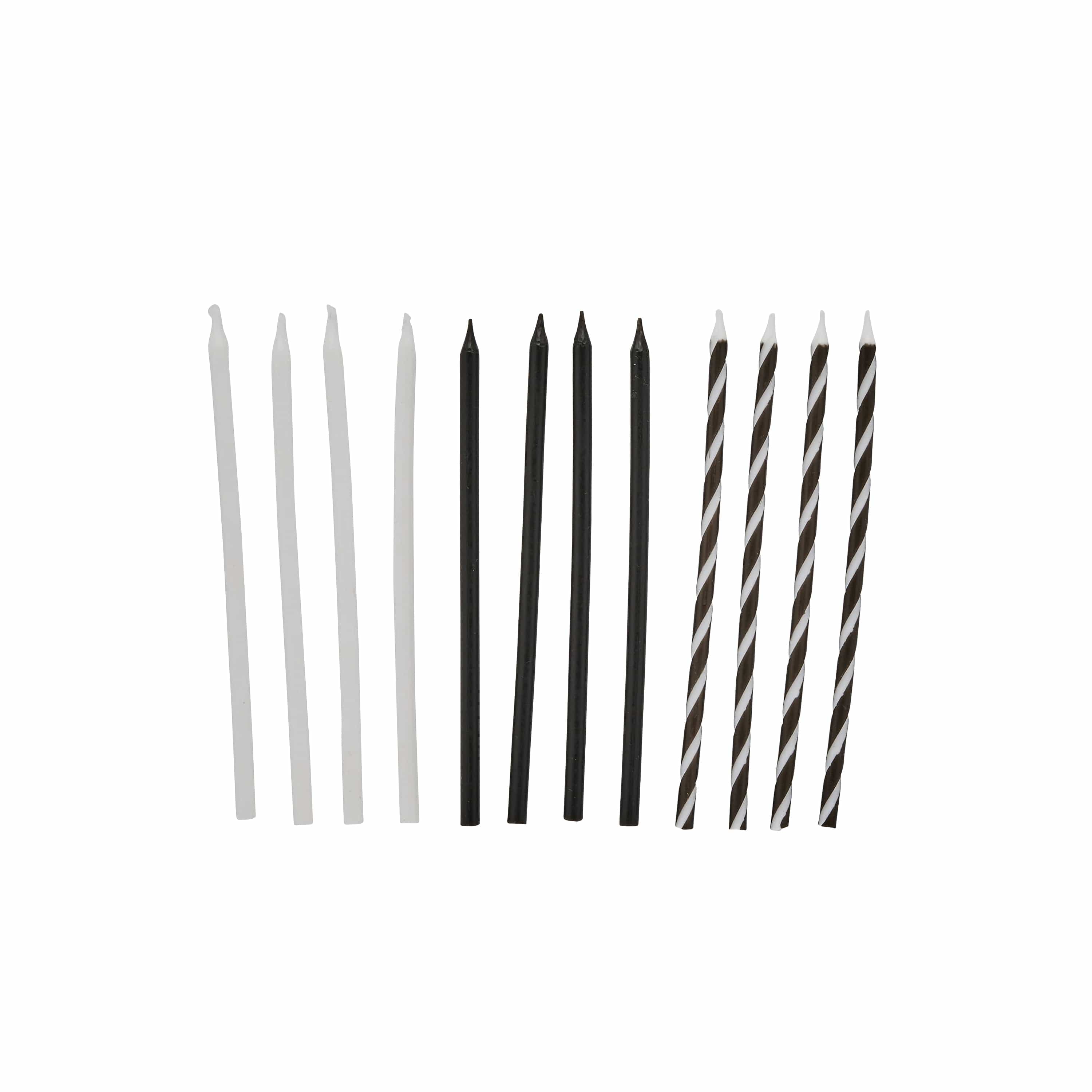 Black & White Monochrome Tall Skinny Candles x 12