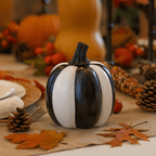 Black & White Stripe Pumpkin Decoration - Round