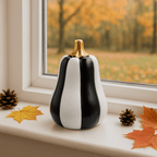Black & White Stripe Pumpkin Decoration - Tall