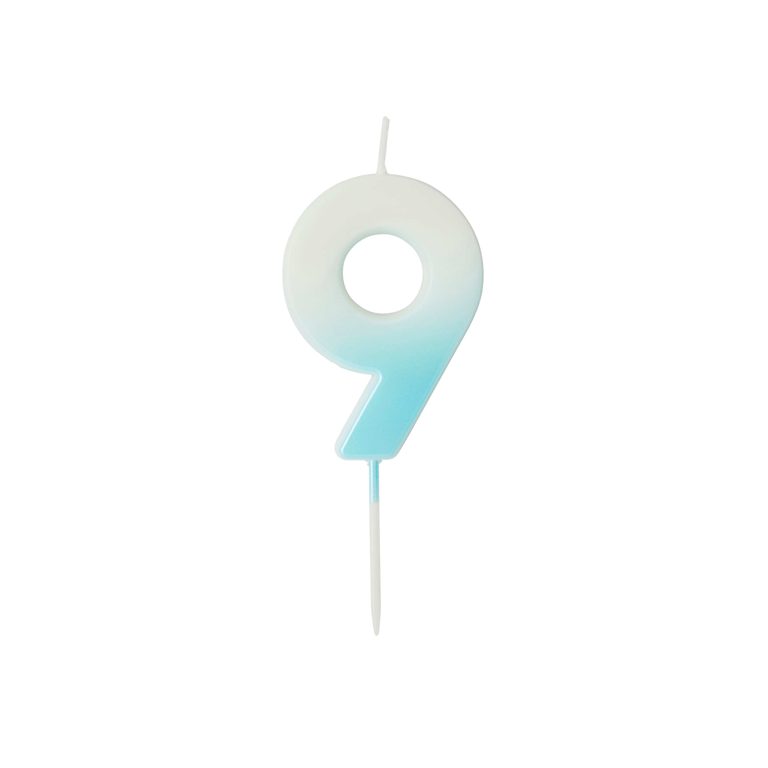 Blue Ombre Number 9 Cake Candle