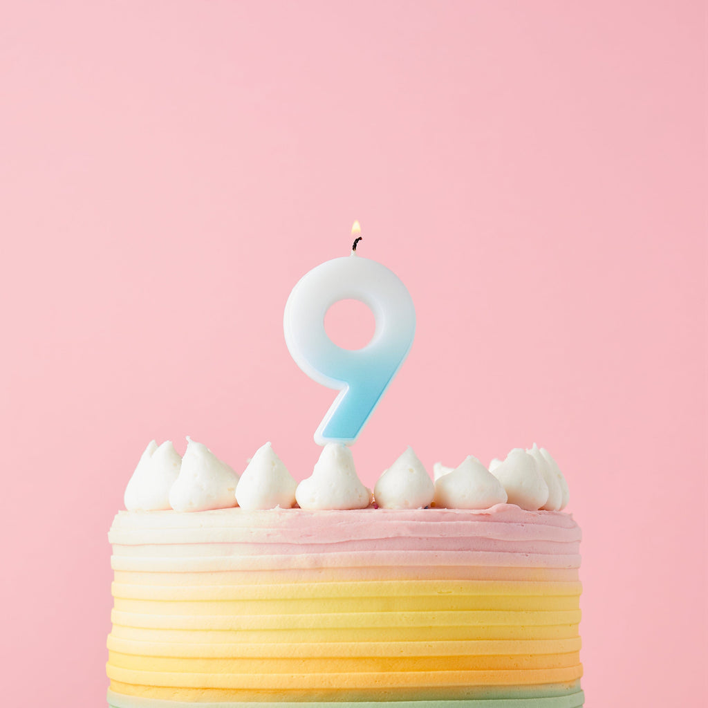 Blue Ombre Number 9 Cake Candle