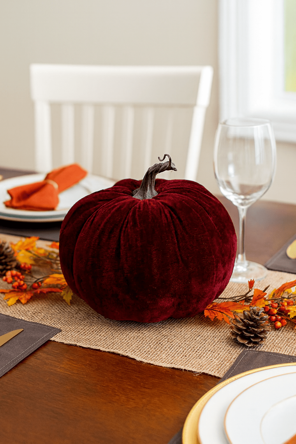 Burgundy Velvet Pumpkin (20cm)