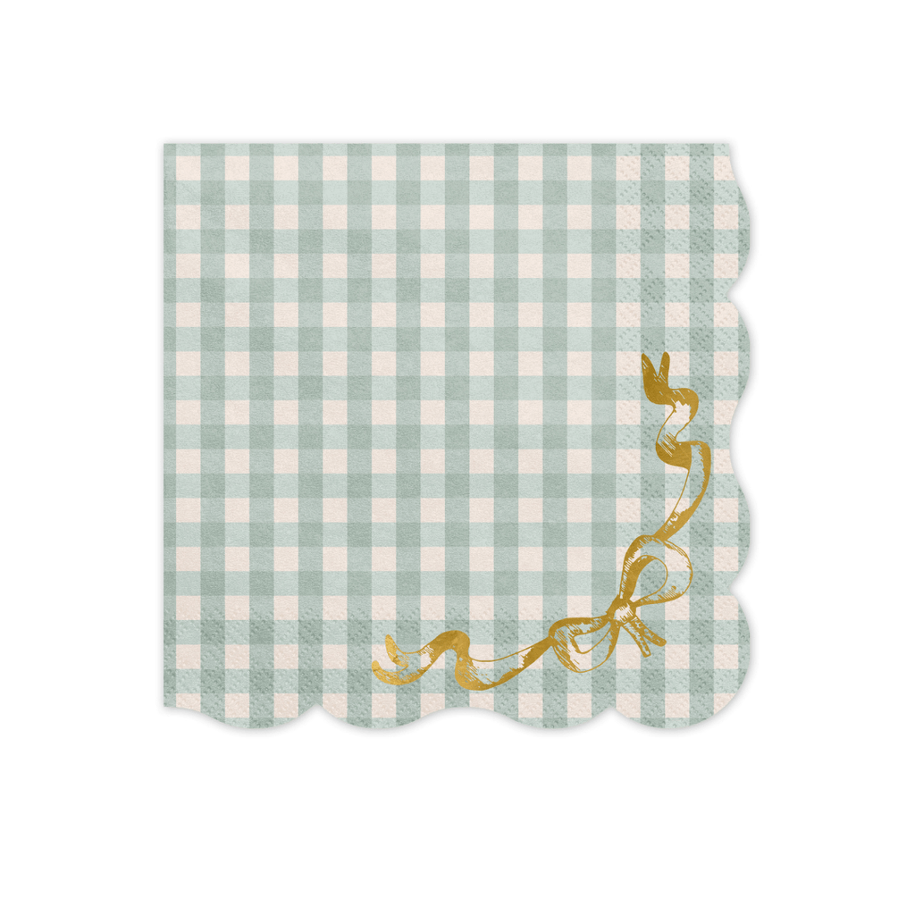 Checkered Green Ruffled Paper Napkins - Pack of 12