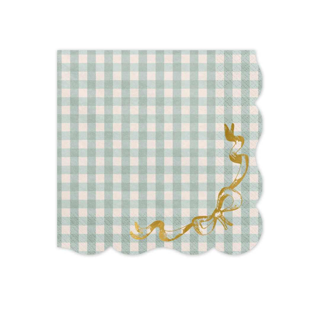 Checkered Green Ruffled Paper Napkins - Pack of 12