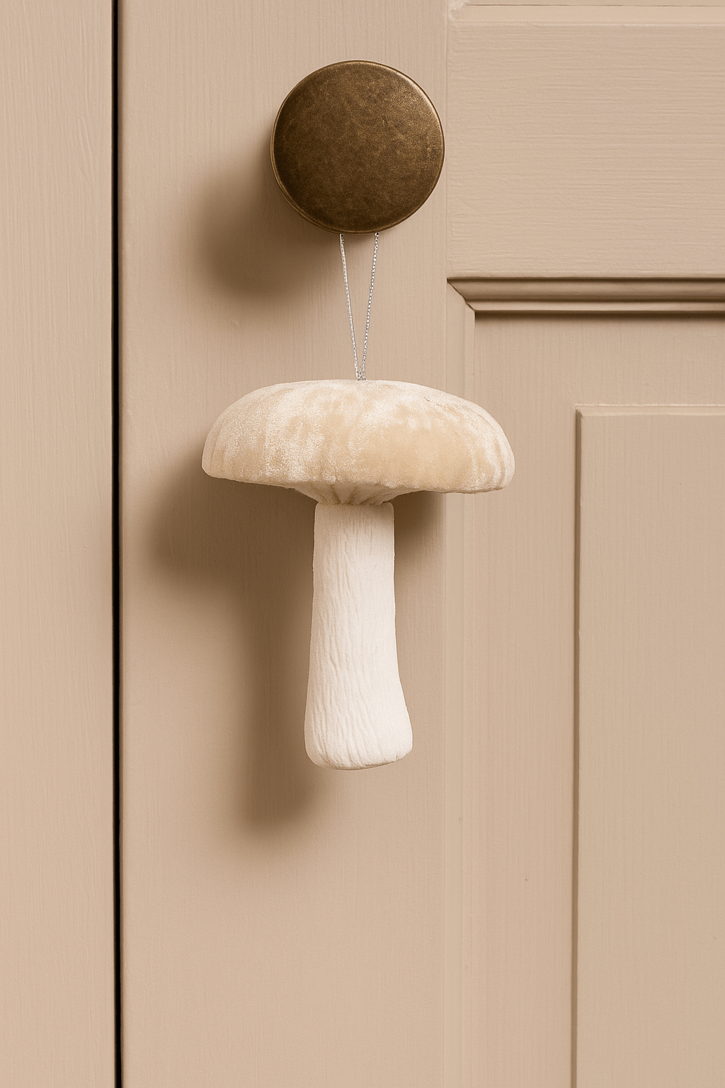 Cream Velvet Hanging Mushroom (12cm)