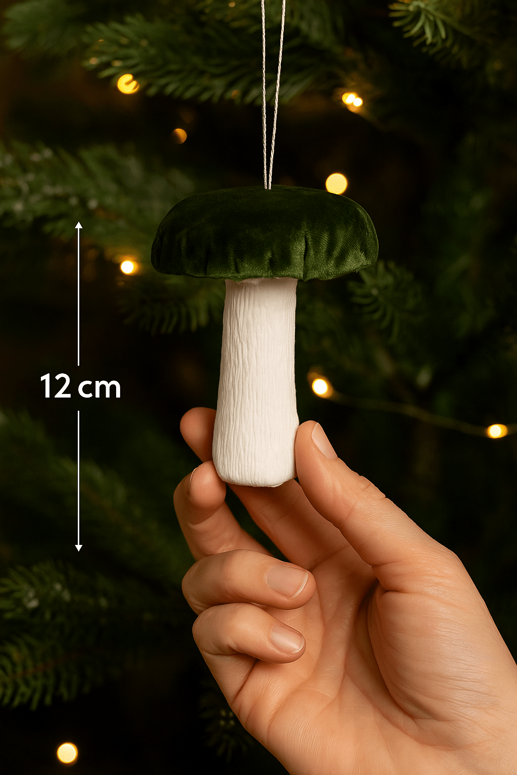 Dark Green Velvet Hanging Mushroom (12cm)
