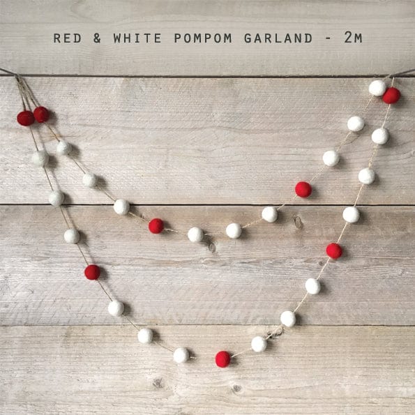 East of India Felt Pompom Garland - Red & White