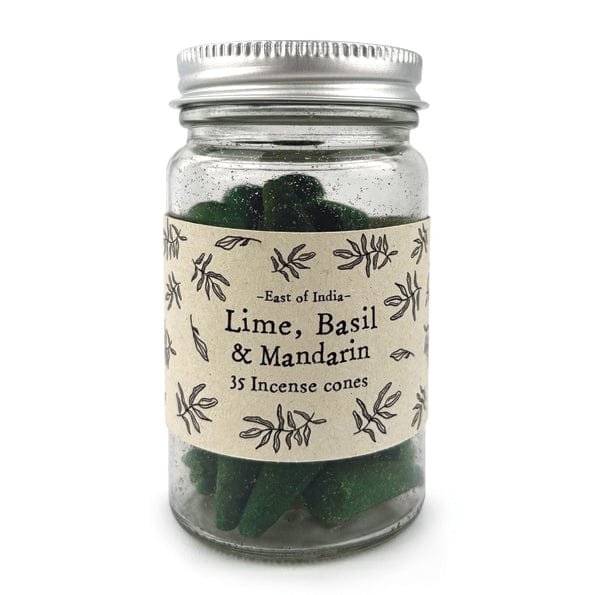 East of India Jar of Incense Cones - Lime, Basil & Mandarin