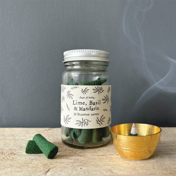 East of India Jar of Incense Cones - Lime, Basil & Mandarin