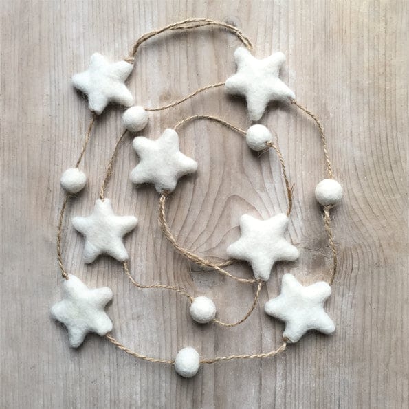 East of India White Stars Felt Garland