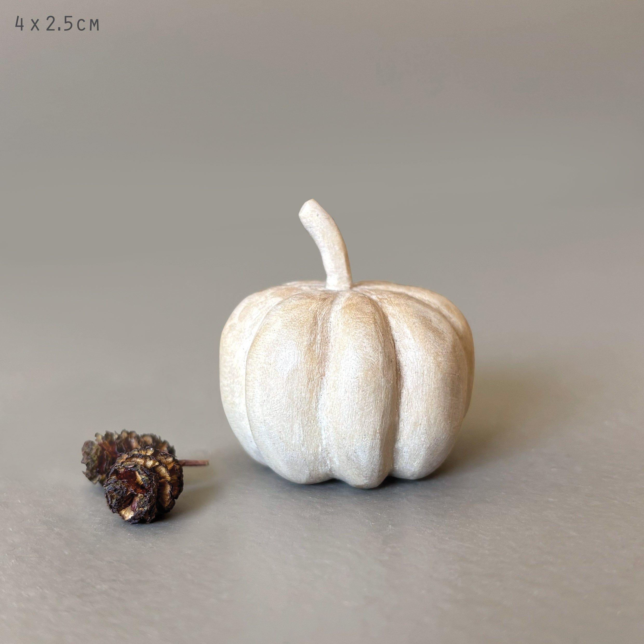 East of India White Wooden Pumpkin - Medium